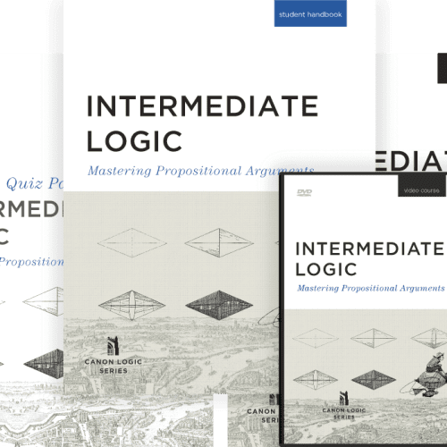 Intermediate Logic: Mastering Propositional Arguments package. It includes the Student Handbok, Teacher Edition, Tests and quizzes, and DVD.