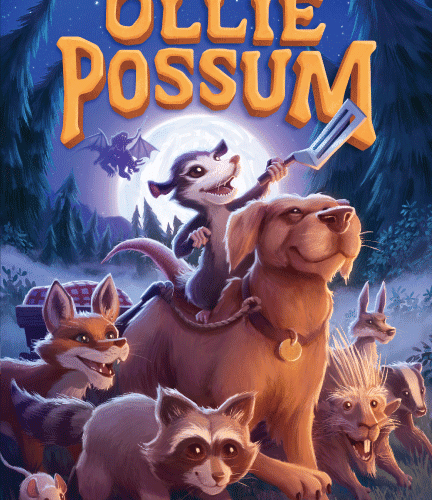 Brave Ollie Possum, written and illustrated by Ethan Nicolle. The cover includes Ollie Possum on the back of a dog surrounded by a fox, racoon, porcupine, badger, and other woodland creatures. A monster riding a dragon is behind them.