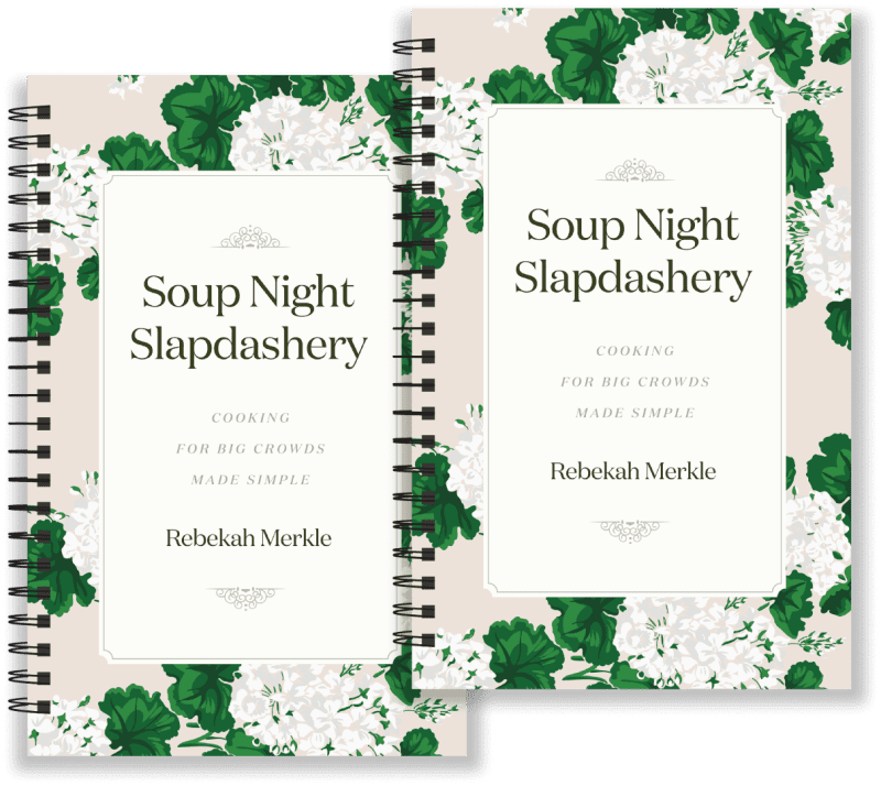 rebekah merkle books hardback with gold spiral binding soup night slapdashery cooking for big crowds made simple 31580331081776