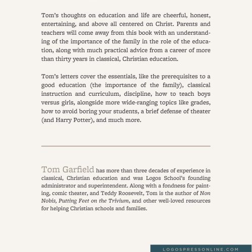 tom garfield books dear parents communicating the christian classical vision to families 28067021783088